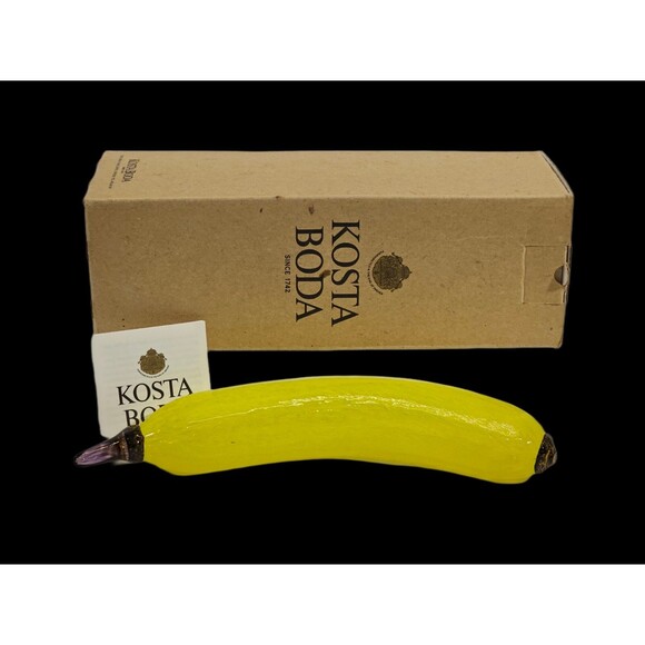 NEW Kosta Boda Fruitteria 98912 Blown Glass Banana Gunnel Sahlin Signed 8.5" - Picture 1 of 7